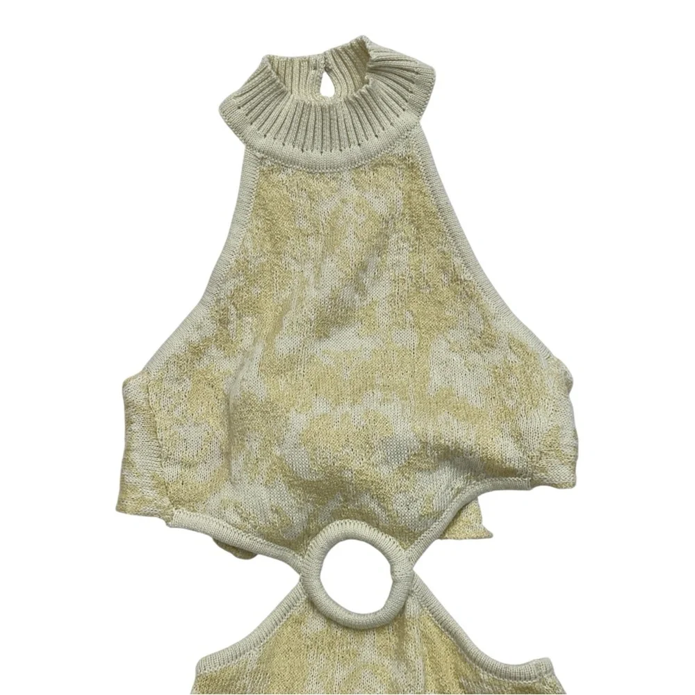 Lush Soft Yellow Knit Fringe Halter Dress - Size XS - Picture 3 of 7